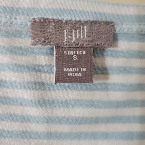 J. Jill Women's Blue and White Mini Stripe Tank Top - Picture 2 of 8